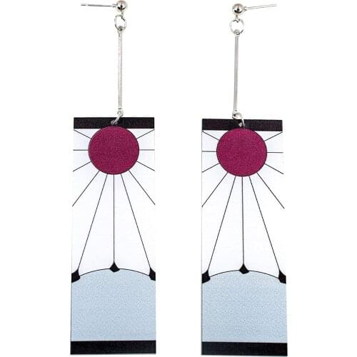 Acrylic Tanjiro Earrings 2021 Trend Demon Slayer Earrings Anime Cosplay Props Hanafuda Drop Long Earrings for Women Jewelry