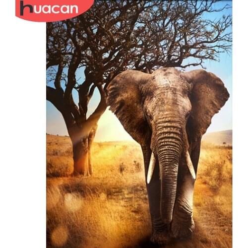 HUACAN 5d Diy Diamond Painting Elephant Home Decor Diamond Embroidery Mosaic Animal Sunset Scenery Diamond Art