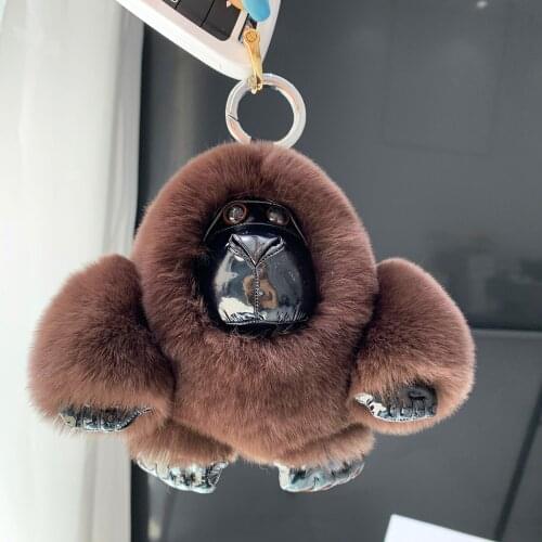 Gorilla Keychain Real Rex Rabbit Fur Charm Key Chain Bag Purse Backpack Handbag Clasp Jewelry Accessory