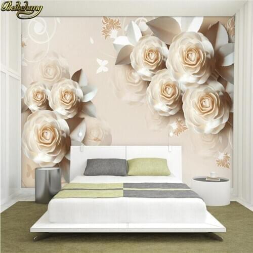 Beibehang Paper Carved Rose Romantic 3D Relief TV Backdrop Custom Photo Wallpaper 3D Large Wallpaper Wall Sticker