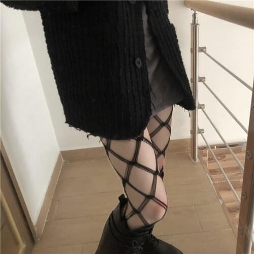 Mesh Stockings Pantyhose Hollow through Influencer Street Snap Trendy Cool Girl Stockings Minority Style Fishnet Stockings
