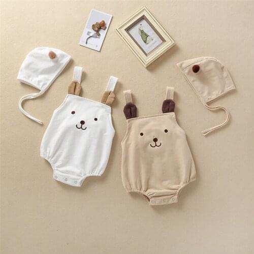 Baby Spring, Summer and Autumn Baby Clothes Cute Bear Sleeveless Straps Cotton Hat Two-piece Package Mail