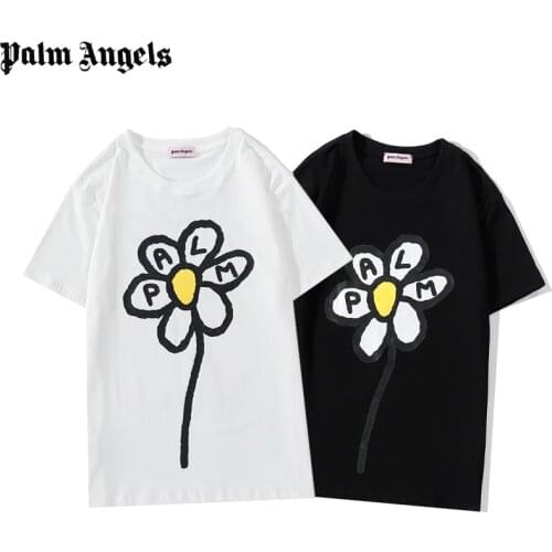 Palm Angels 21SS Letter Logo print t-shirt Loose Casual Unisex Round Neck T-shirt Men Women beautiful flower Lovers fashion