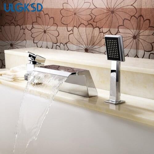 ULGKSD Chrome Bathtub Faucet 3pc Single Handle Hot and Cold Water Mixer Tap Deck Mount For Function Switch Bathroom Shower