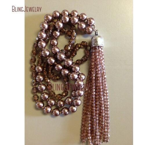 Brown All Over Glass Pearl Necklace Boho chic Knot Pearls Beads Necklace Tiny Seed Beads Necklace NM20631