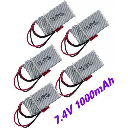 5pcs HOT 7.4V 1000Mah Li-Polymer Lipo Battery Parts For WLToys V262 V333 V353 V912 V915 FT007 DEVO4 MJX X600 RC Helicopter
