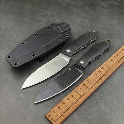 Outdoor camping survival D2 small straight knife carbon fiber handle sharp high hardness hunting self-defense EDC hunting knife