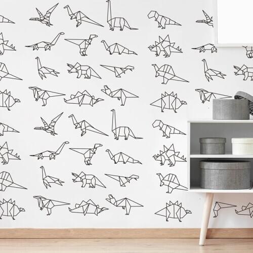 Cute Origami Dinosaurs Animal Wall Sticker Baby Nursery Kids Room Geometric Dinosaur Jurassic Park Zoo Animal Wall Decal Vinyl