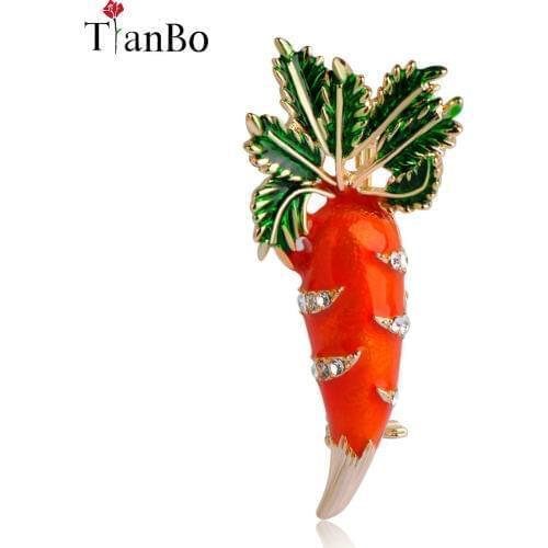 Fashion Enamel Radish Shape Brooch Rhinestone Carrot Vegetables Collar Clip Clothes Accessory Small Brooches For Kids Badge