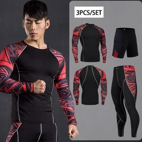 Men Fitness Training Sets Gym Tracksuits Running Suits Quick Dry Compression Sportswear Breathable Lightweight T-Shirt