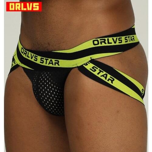 ORLVS Brand male underwear sexy jockstrap men thongs cueca hombre quick dry mesh men jockstrap breathable sissy panties OR206