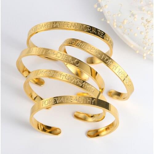 Personalised Bracelet Cuff Bangle Best Friend Sister Gift Mantra Quote Stainless Steel Deep Engraved Motivational Jewelry Women