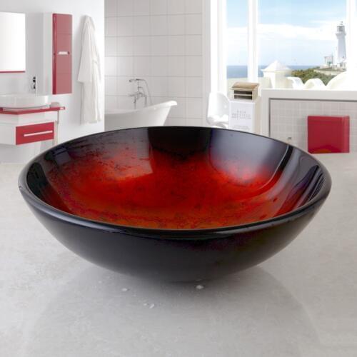 Torayvino Contemporary Special Delicate Sink Basin No Faucet Ceramic Deck Mounted Sink Basin No Faucet Red and Black Sink Basin