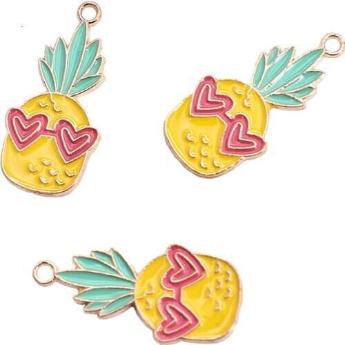 Jewelry Making Supplies Pineapple Charm with Heart Eye Yellow Enamel Fruit Charm or Pendants Pineapple Beads Beading Charm L39F