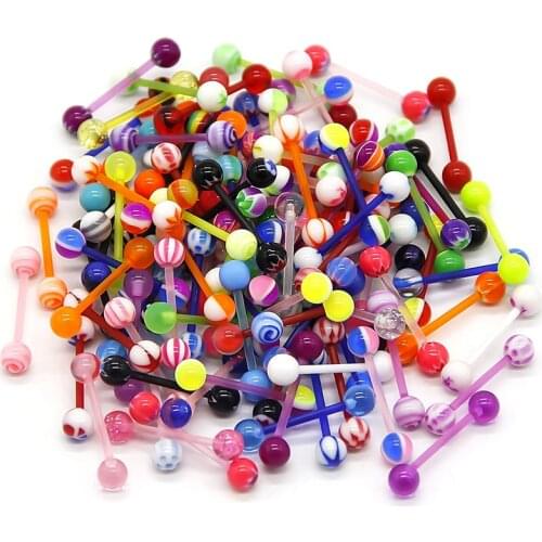 30PCS Colorful Flexible Tongue Piercing Barbell Tongue Ring Silicone 14G Tragus Helix Ear Piercing Body Jewelry Fast Shipping