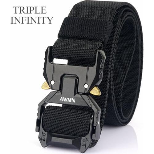 TRIPLE INFINITY Fashion Elastic Mens Belts Metal Buckle Adjustable High Quality Wear-resistant Military Combat Tactical Belt