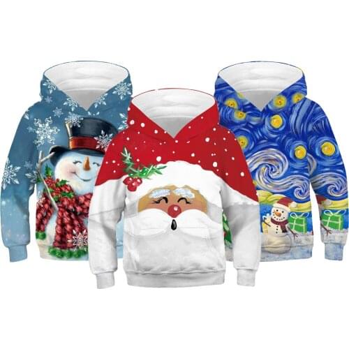Christmas Girls Hoodies Autumn Full Sleeve Cartoon Cute Snowman Sweatshirt For Girl Kids Kids Hooded Coat Children Outerwear