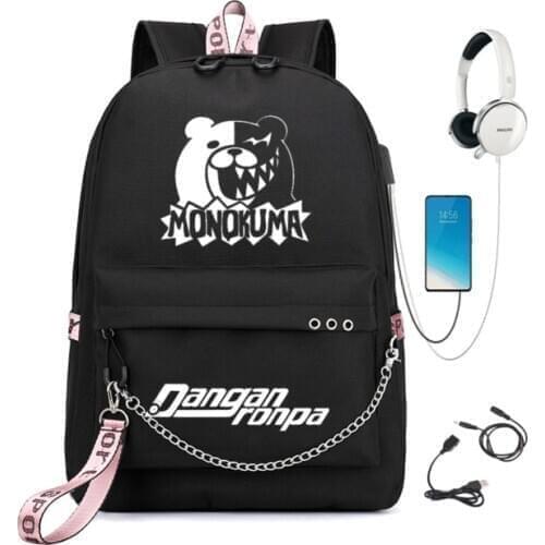 Anime Danganronpa Backpack USB Port monokuma School Bag Bear Pattern Student Teenagers School Book travel Laptop Mochilas