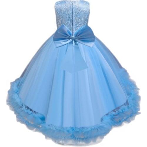 Little Girls Mesh Princess Dress, Sweet Style High Waist Bow Decoration Embroidery Sleeveless Formal Trailing Dress
