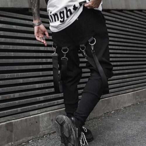 Nightclub DJ singer ribbons hip hop punk rock cargo pants street hiphop harem pants men black casual vintage joggers sweatpants