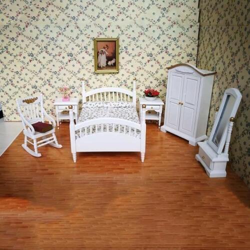 Modern 1/12 Bed Wardrobe Chair Table Model Dolls House Bedroom Furniture 6pc
