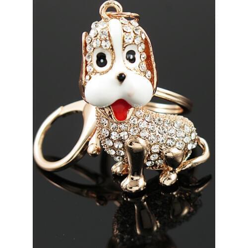 Rhinestone Crystal Dog Keychains Puppy Buckle Keys Holder Keyring Women Bag Charms Key Chains Jewelry Accessories Car Ornaments