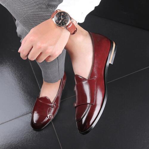 2020 Large Size 48 Men Loafers Classic Business Dress Shoes Fashion Retro Double Buckle Straps Men Shoes Men Leather Men Flats