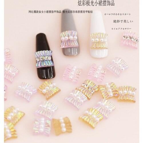 20pcs/pack Korea 3D Nail Art Accessories Kawaii Colorful Nail Parts with Pearl Crystal Charm Nail Decorations Nail Tips Supplies