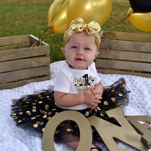 Baby Girls 1st Birthday Girls 2ndt Birthday Tutu Black Gold Cake Smash Outfit Young Wild and Two Birthday Party Princess Wear