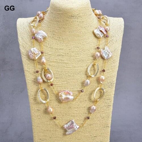GuaiGuai Jewelry Natural Pearl 48'' 20x30MM Keshi Pearl Crystal Necklace