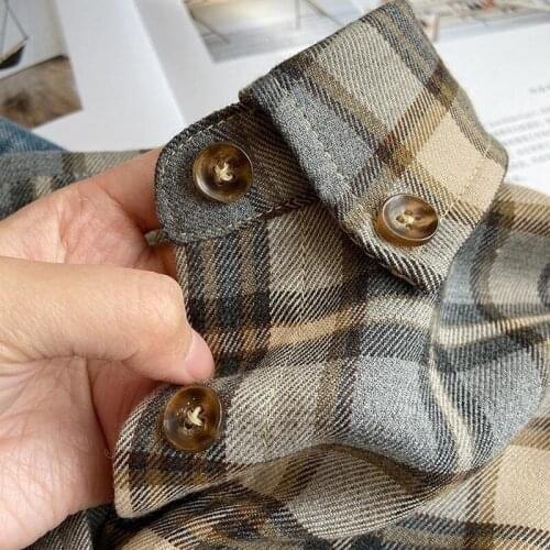 Wool Plaid Women Shirts Autumn New 2021 Long-Sleeved Button Slim Oversized 3XL Casual All Match Female Outwear Coats Tops