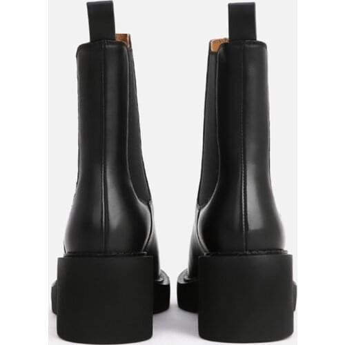 MUMANI Woman‘s Hot Chelsea Boots Square Heel Genuine Leather Black Martin Boots Round Toe Platform Slip On High Heel ANKLE Boots