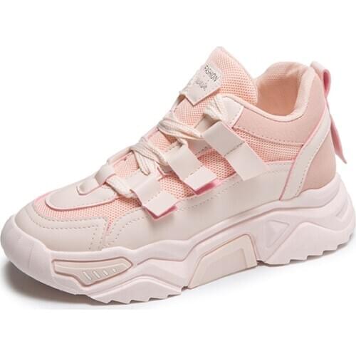 Spring Ladies Thick Bottom Walking Shoes Fashion Sneakers Walking Casual Shoes Mesh Breathable Shoes Lace-up Shoes U13-05