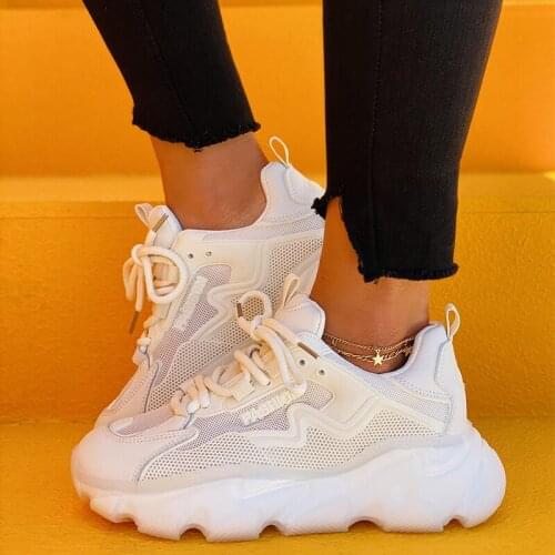 Women Mesh Breathable Sneakers Platform Vulcanized Woman Wedges Female Lace Up Sport Shoes Ladies Height Increasing Footwear