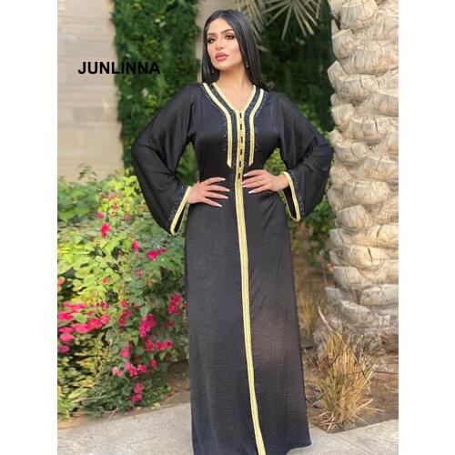 Robe-Casual Dress 2021 Fashion New Women Muslim Dresses V Neck Long Sleeve Sliming Feeling Long Dress