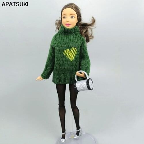 Winter Heart Love Green Sweater Tops for Barbie Doll Outfits for 1:6 BJD Doll Fashion One-Piece Clothes for 1/6 Doll Kids Toy