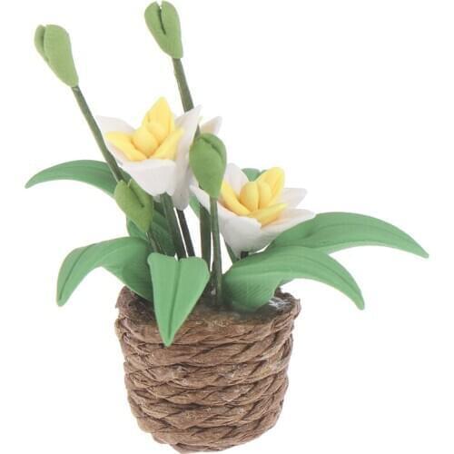 1:12 Doll House Miniatures Mini Clay Flower Pots Ornaments Toys Home Decor Simulation Potted Plants Doll House Furniture