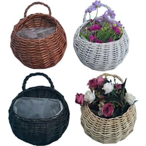 1Pcs Small 4Colors Flower Planter Wall Hanging Wicker Rattam Basket Garden Vine Pot Indoor Plants Holder Flower Basket Tool