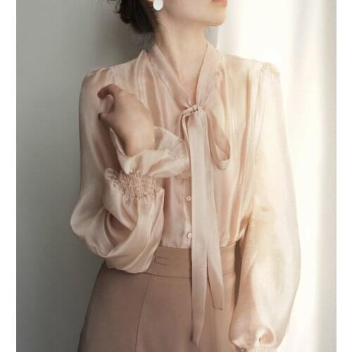 2021 Fashion Brand Bow Collar Shirt Puff Sleeve Shirt Womens Blouse Black White Perspective Sexy Tops Shirt