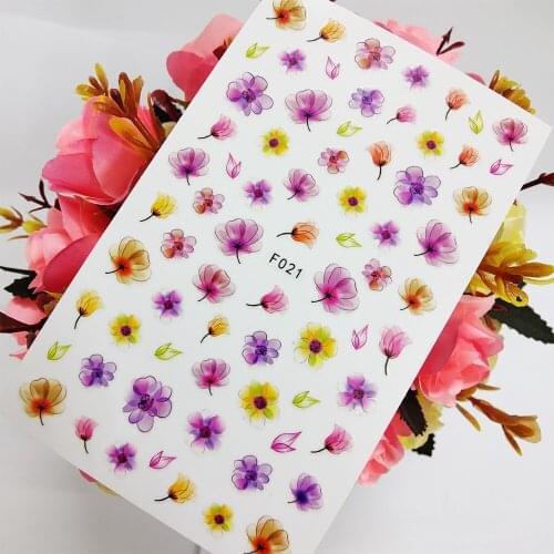 3D Nail Sticker Sliders Foil Designs Summer Watercolor Flowers Nail Art Decoraciones Toenail Manicure Accesorios Tips