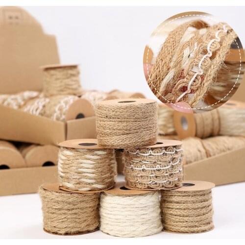 5M/Roll Natural Burlap Hemp Jute Rope Cords For Party Wedding Decoration Wrapping DIY Vintage Ribbons Bow Gift Christmas Decor