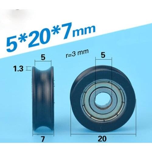 5pcs 5*20*7 U groove door or window nylon Sliding wheels 625zz bearing rollers R3mm Glue-coated pulley black or white color