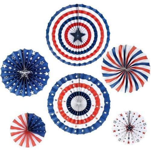 50sets Hanging Paper Fans USA Star Strips Tissue Fan Decor for Independence Day Party Parade