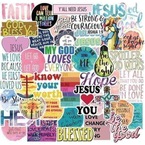 50pcs Jesus Christians Believe In Famous Sayings Word Stickers For Styling Motorcycle Phone Book Luggage Children Toy Sticker