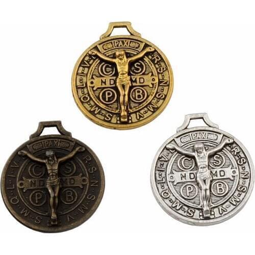90Pcs Saint Jesus Benedict Nursia Patron Medal Cross Alloy Charms Pendants Jewelry DIY 21.2x24.5mm 3 Color A-355