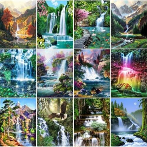 AZQSD Full Drill Diamond Embroidery Waterfall Mountain Mosaic Rhinestones Diamond Painting Scenery Cross Stitch Home Decoration