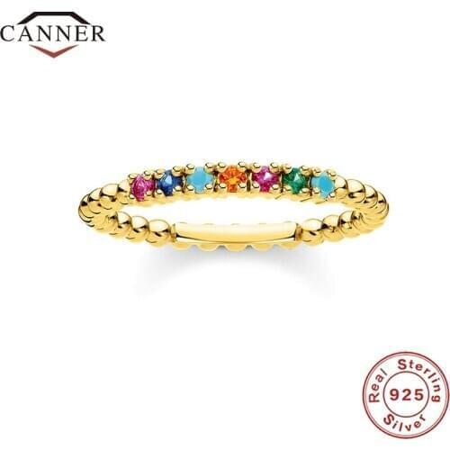 CANNER 925 Sterling Silver Mini Polka Dot Colorful CZ Zircon Ring for Women Gold Color Ladies Rings Silver 925 Jewelry anillos