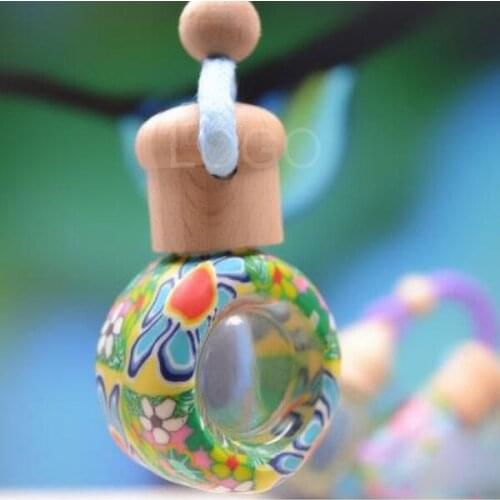 Car Pendant Glass Perfume Empty Hanging Bottle With Auto Interior Decoration Perfume Container With Wood Cap Ornaments