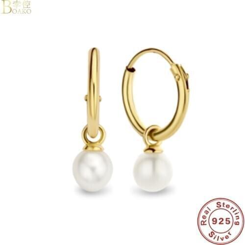BOAKO Fashion Pearl 2020 Trend Earrings Silver 925 Jewelry Earrings Dangle Cartilage Ear Piercing Natural Style Ear Cuff #12.9