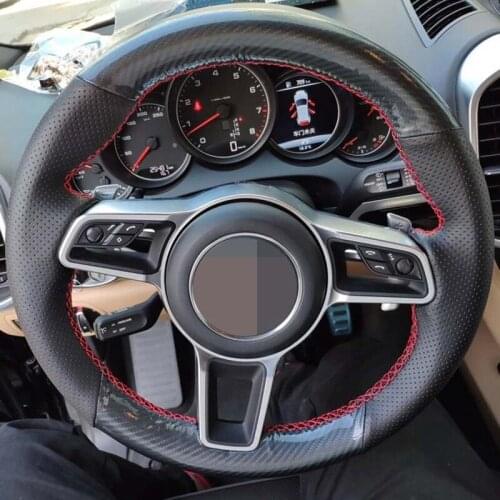 Car Steering Wheel Cover Hand-Stitched Carbon Fiber Genuine Leather Car Steering Wheel Covers For Porsche Cayenne 2015-2016
